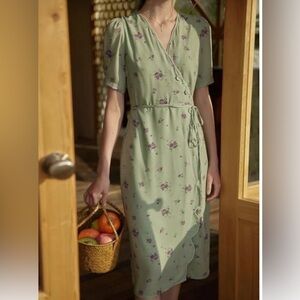 Simple Retro Floral Midi Dress